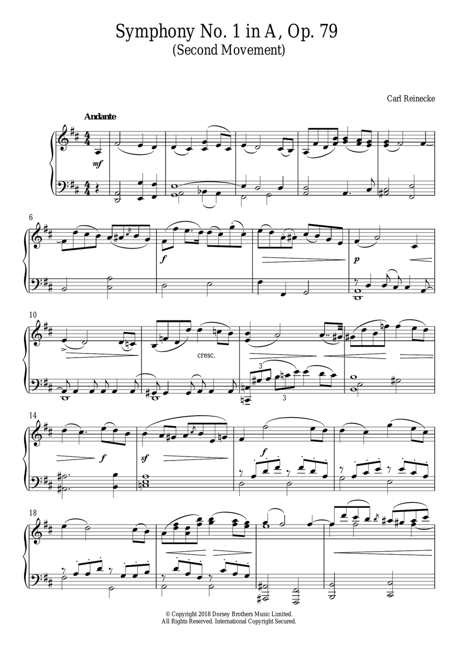 Symphony No. 1 In A, Op. 79 (Second Movement) Piano Solo scores gallery preview page 1