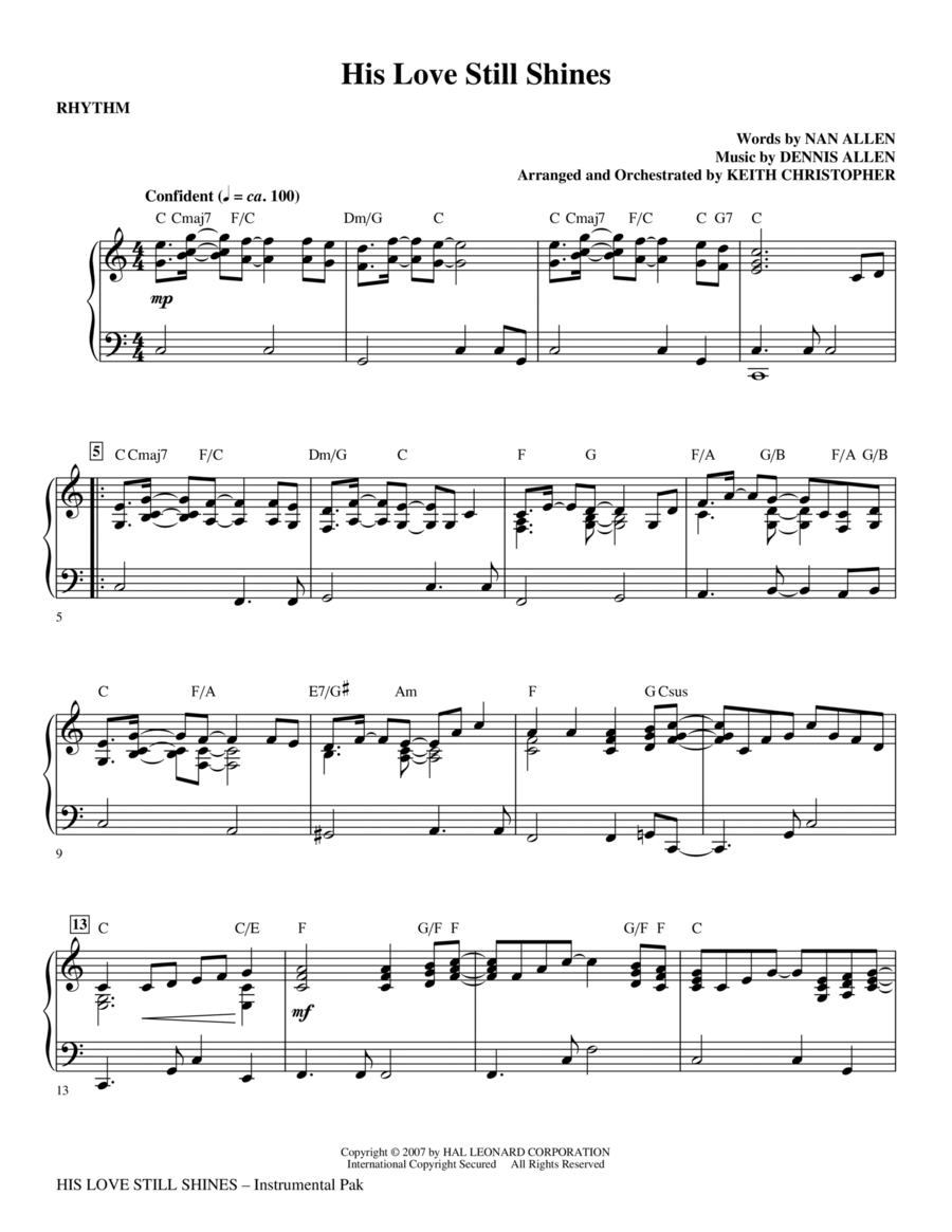 His Love Still Shines - Rhythm Choir scores gallery preview page 1