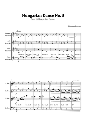 Hungarian Dance No. 5 by Brahms for Recorder Quartet