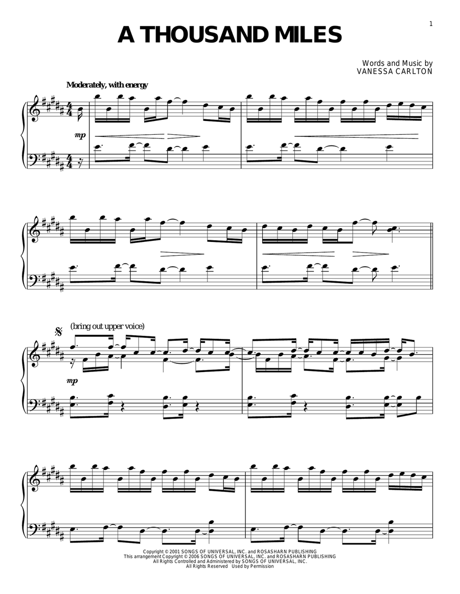 A Thousand Miles Piano Solo scores gallery preview page 1