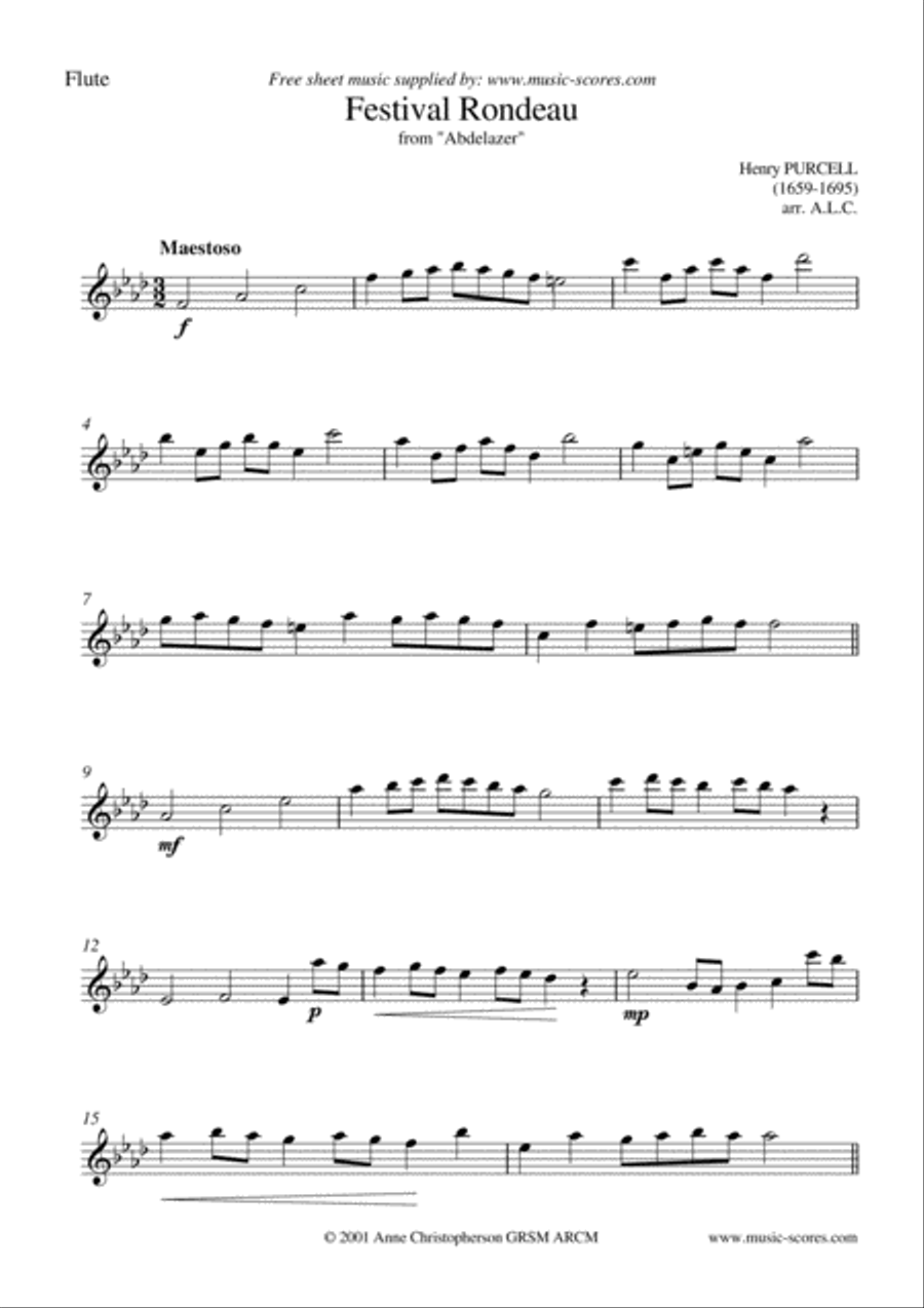 Festival Rondeau from Abdelazer - Wind Quartet - Flute, Oboe, Clarinet & Bassoon Woodwind Quartet scores gallery preview page 6