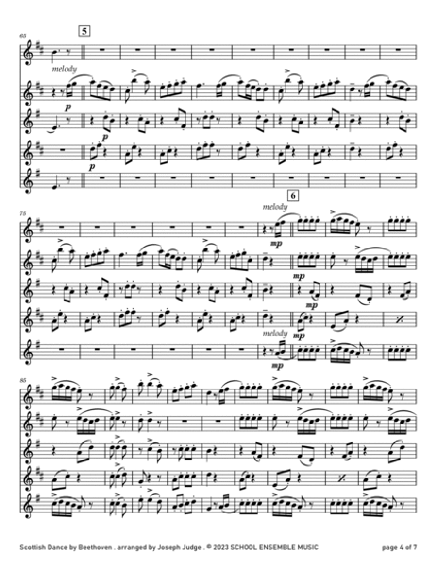 Scottish Dance by Beethoven for Saxophone Quartet in Schools Saxophone Quartet scores gallery preview page 4