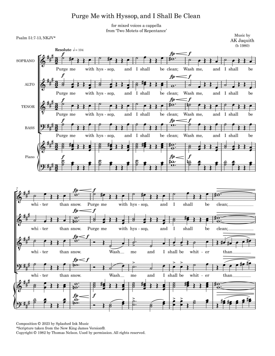 Purge Me With Hyssop (Psalm 51) 4-Part scores gallery preview page 1