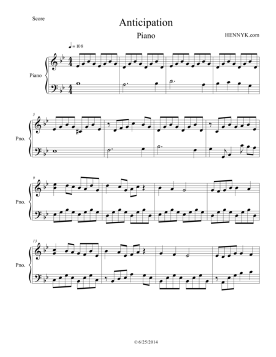Anticipation - for piano Piano Solo scores gallery preview page 1