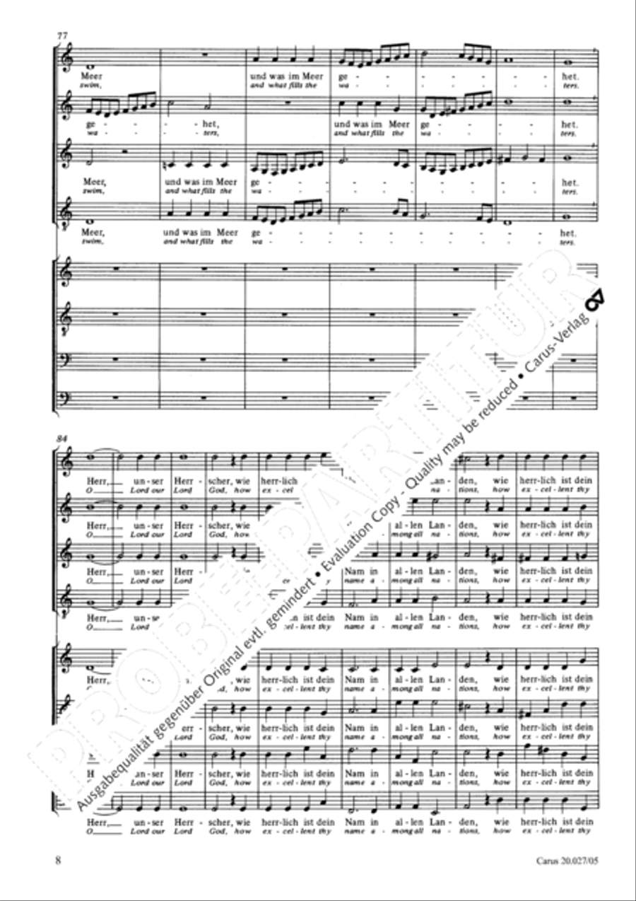 O Lord our Lord God (Herr, unser Herrscher) SSATB scores gallery preview page 9