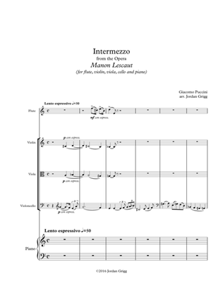Intermezzo from the Opera Manon Lescaut (for flute, violin, viola, cello and piano)