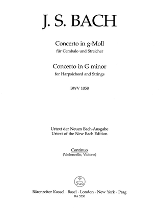 Book cover for Concerto for Harpsichord and Strings g minor BWV 1058