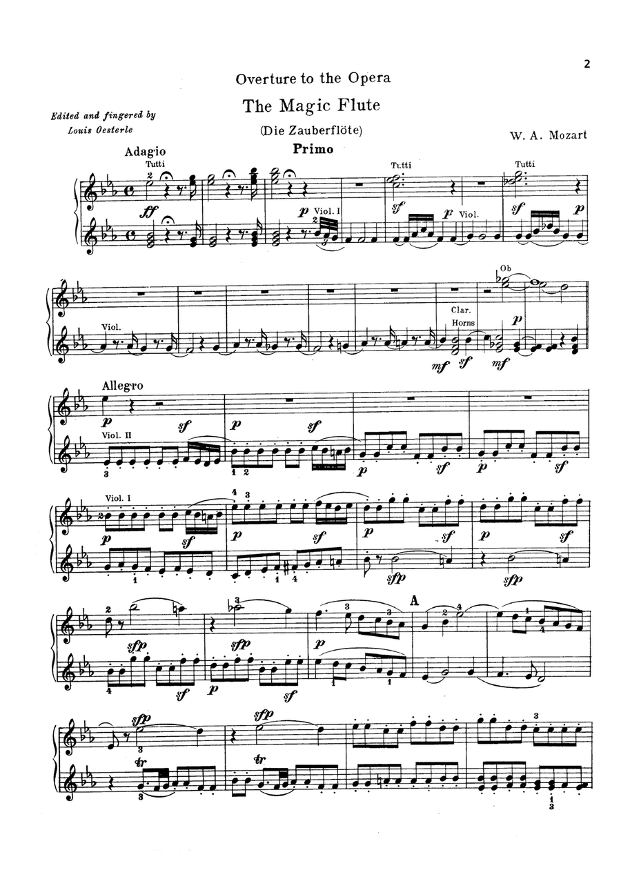 Mozart The Magic Flute                   Overture, for piano duet(1 piano, 4 hands), PM802