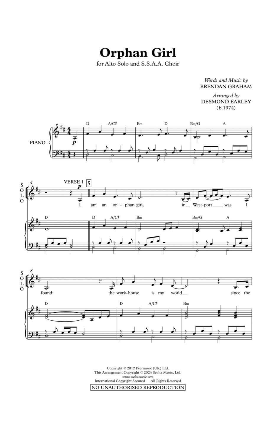 Orphan Girl SSAA scores gallery preview page 1