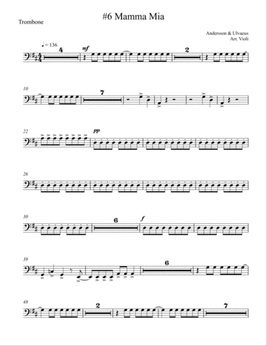 Mamma Mia Trombone Solo scores gallery preview page 1