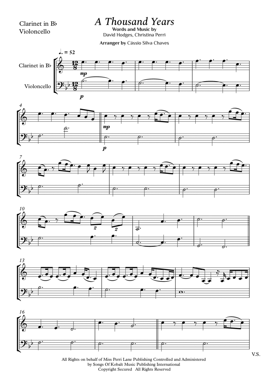 A Thousand Years Clarinet scores gallery preview page 1