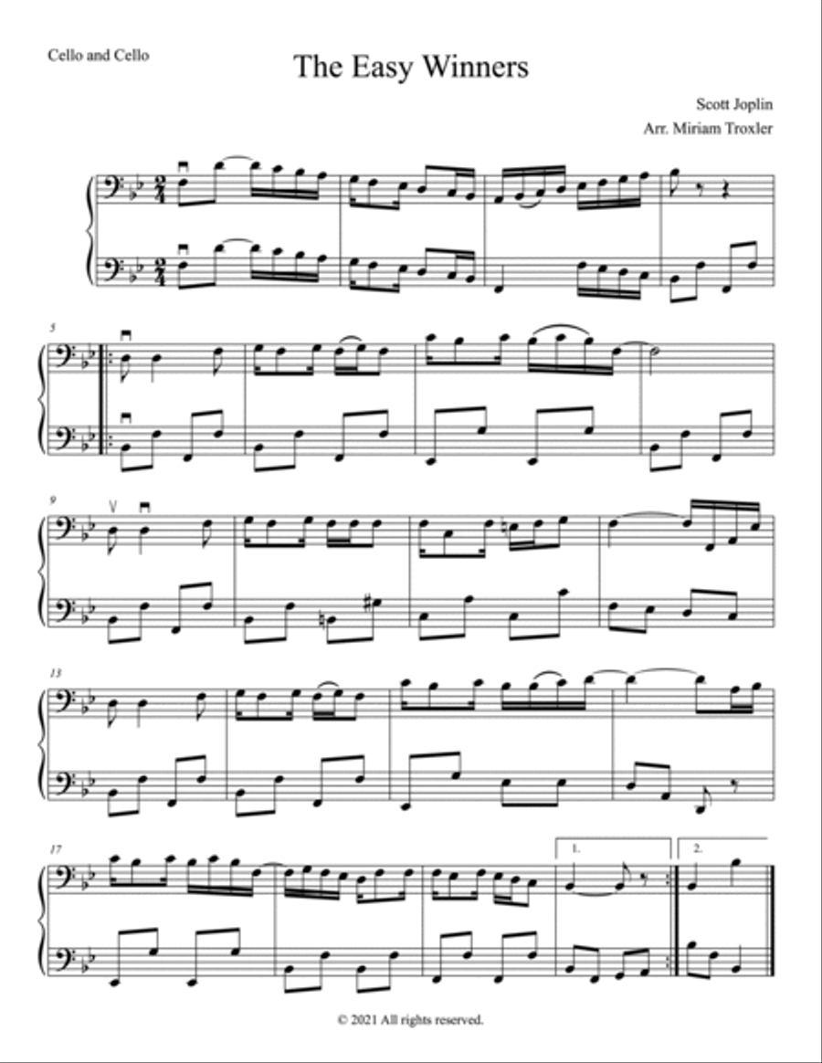 Scott Joplin Duets for Two Bass Clef Instruments String Duet scores gallery preview page 3