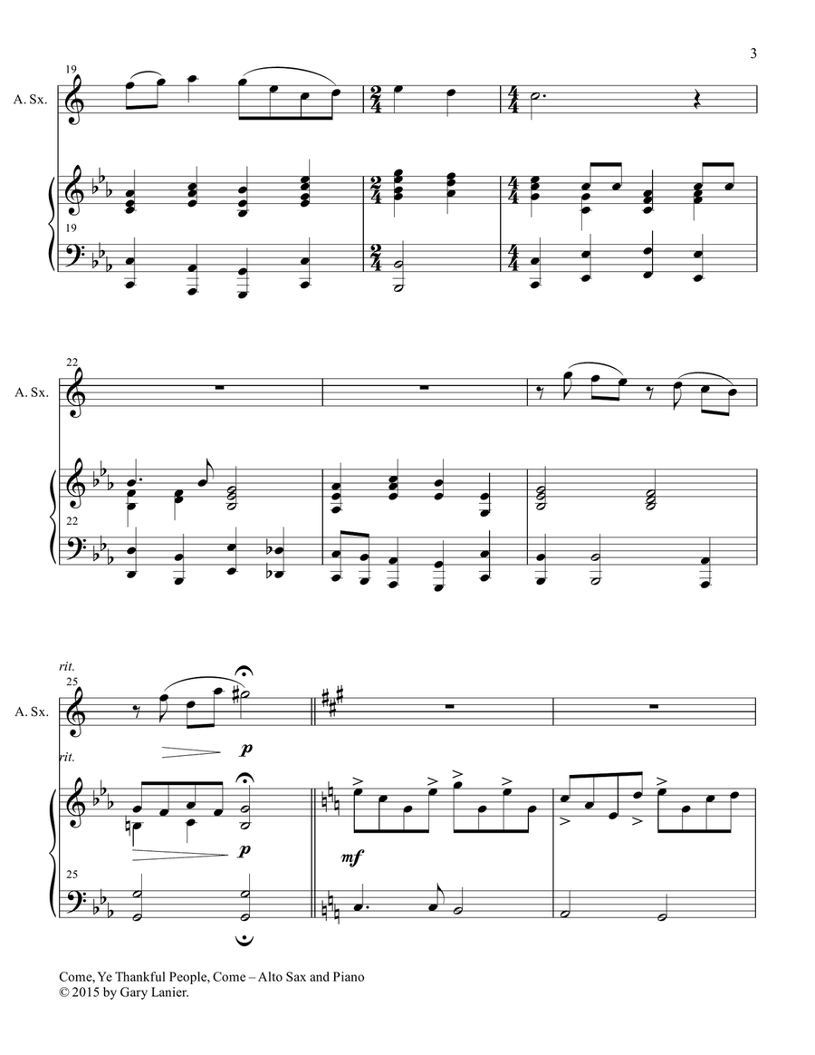 COME, YE THANKFUL PEOPLE, COME (Duet – Alto Sax and Piano/Score and Parts) Woodwind Duet scores gallery preview page 4
