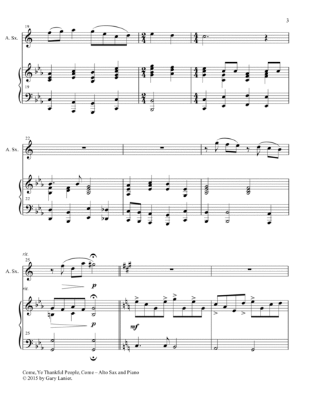 COME, YE THANKFUL PEOPLE, COME (Duet – Alto Sax and Piano/Score and Parts) image number null