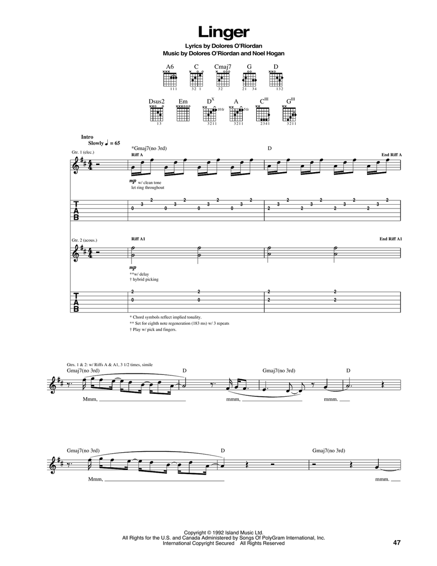 Linger Acoustic Guitar scores gallery preview page 1