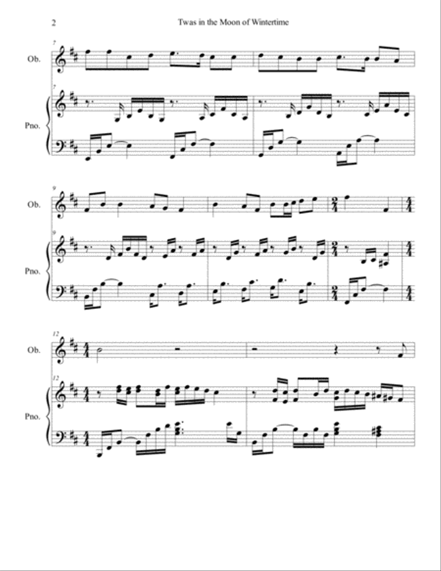 Twas in the Moon of Wintertime/The Huron Carol (oboe/piano), arr. Brenda Portman Piano scores gallery preview page 2