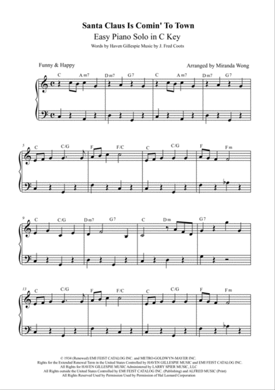Santa Claus Is Comin' To Town Easy Piano scores gallery preview page 1