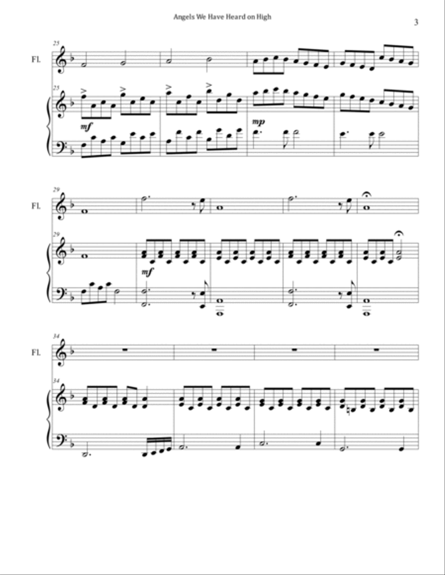 Angels We Have Heard on High (Piano and Flute) Flute scores gallery preview page 3