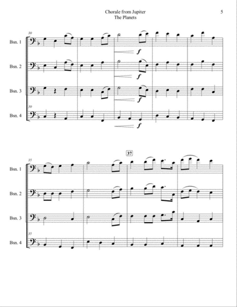 Chorale from Jupiter for Bassoon Quartet Woodwind Quartet scores gallery preview page 5