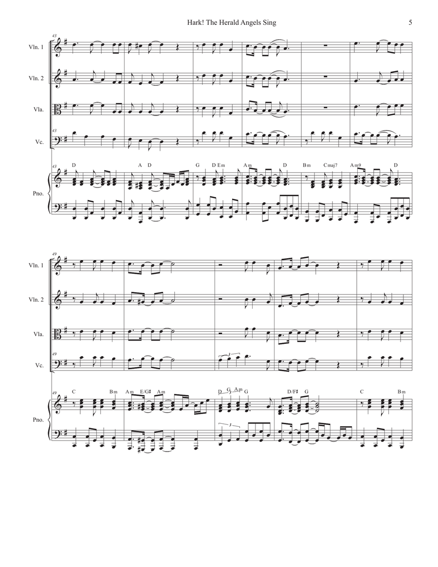 Hark! The Herald Angels Sing (String Quartet and Piano) String Quartet scores gallery preview page 5