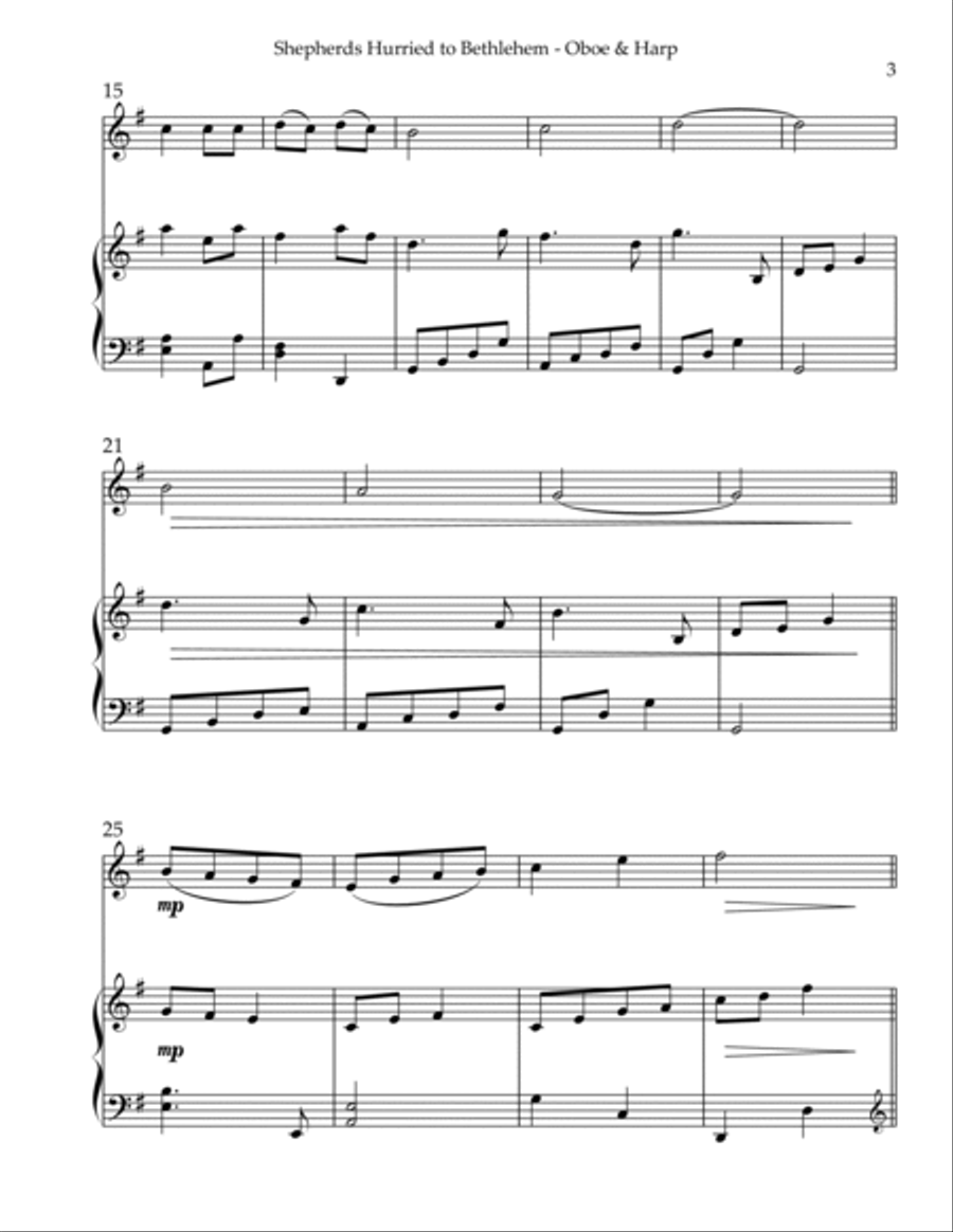 Shepherds Hurried to Bethlehem, Duet for Oboe & Harp Oboe scores gallery preview page 3