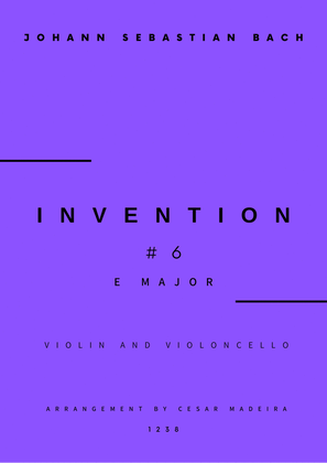 Book cover for Invention No.6 in E Major - Violin and Cello (Full Score and Parts)