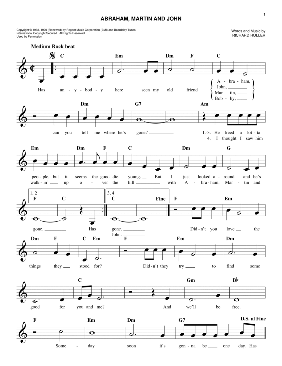 Abraham, Martin And John Piano scores gallery preview page 1