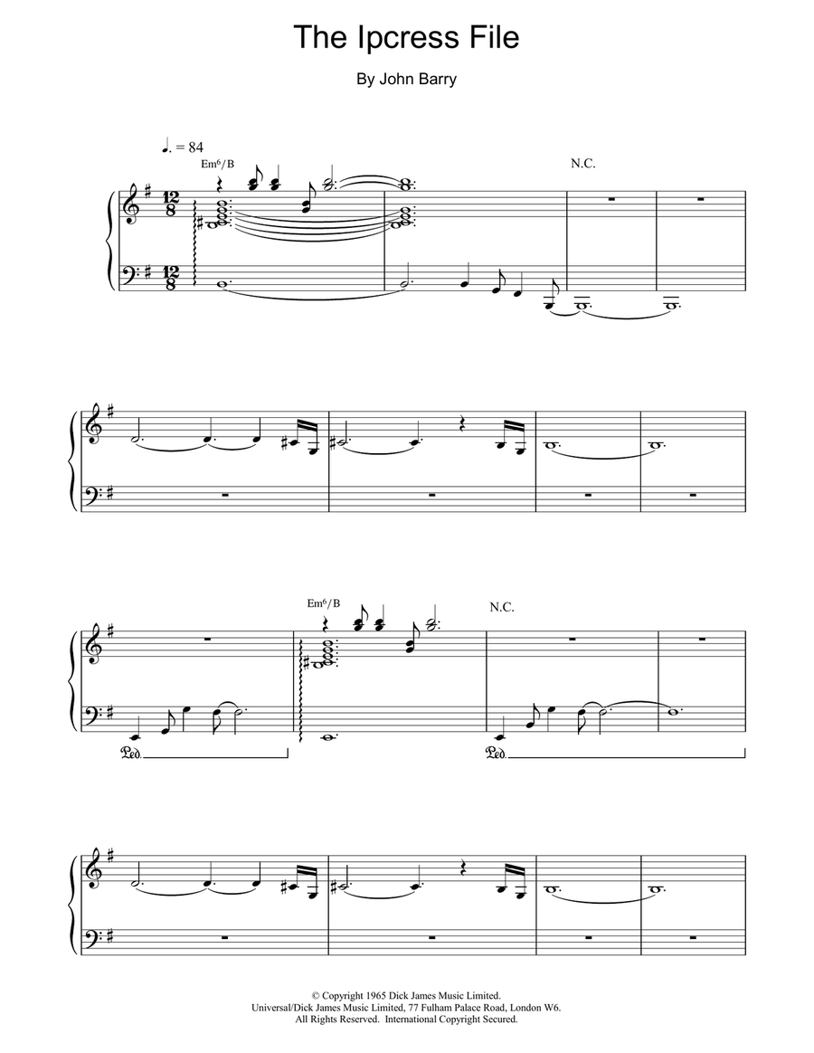 The Ipcress File Piano Solo scores gallery preview page 1