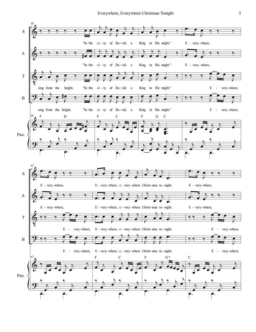 Everywhere, Everywhere Christmas Tonight (SATB Alternate) 4-Part scores gallery preview page 5