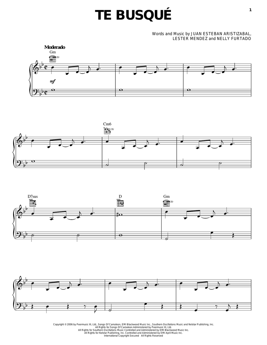 Te Busque Te Busque Piano, Vocal, Guitar scores gallery preview page 1