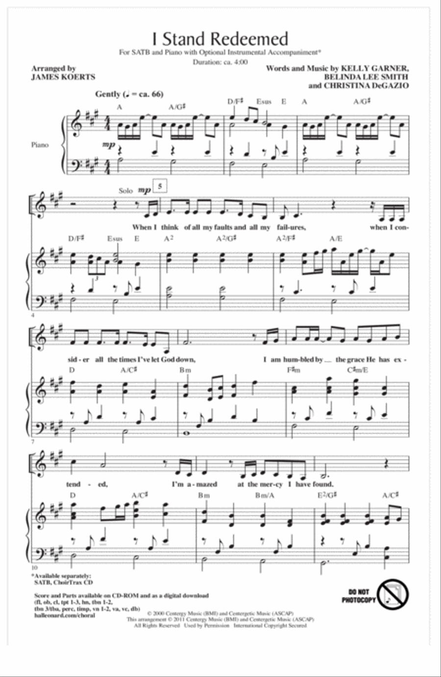 I Stand Redeemed (arr. James Koerts) 4-Part scores gallery preview page 1