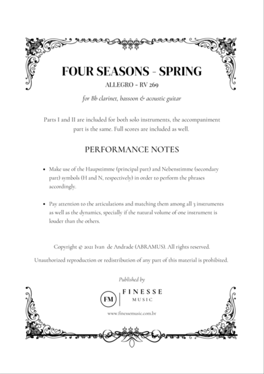 TRIO - Four Seasons Spring (Allegro) for Bb CLARINET, BASSOON and ACOUSTIC GUITAR - F Major Small Ensemble scores gallery preview page 2