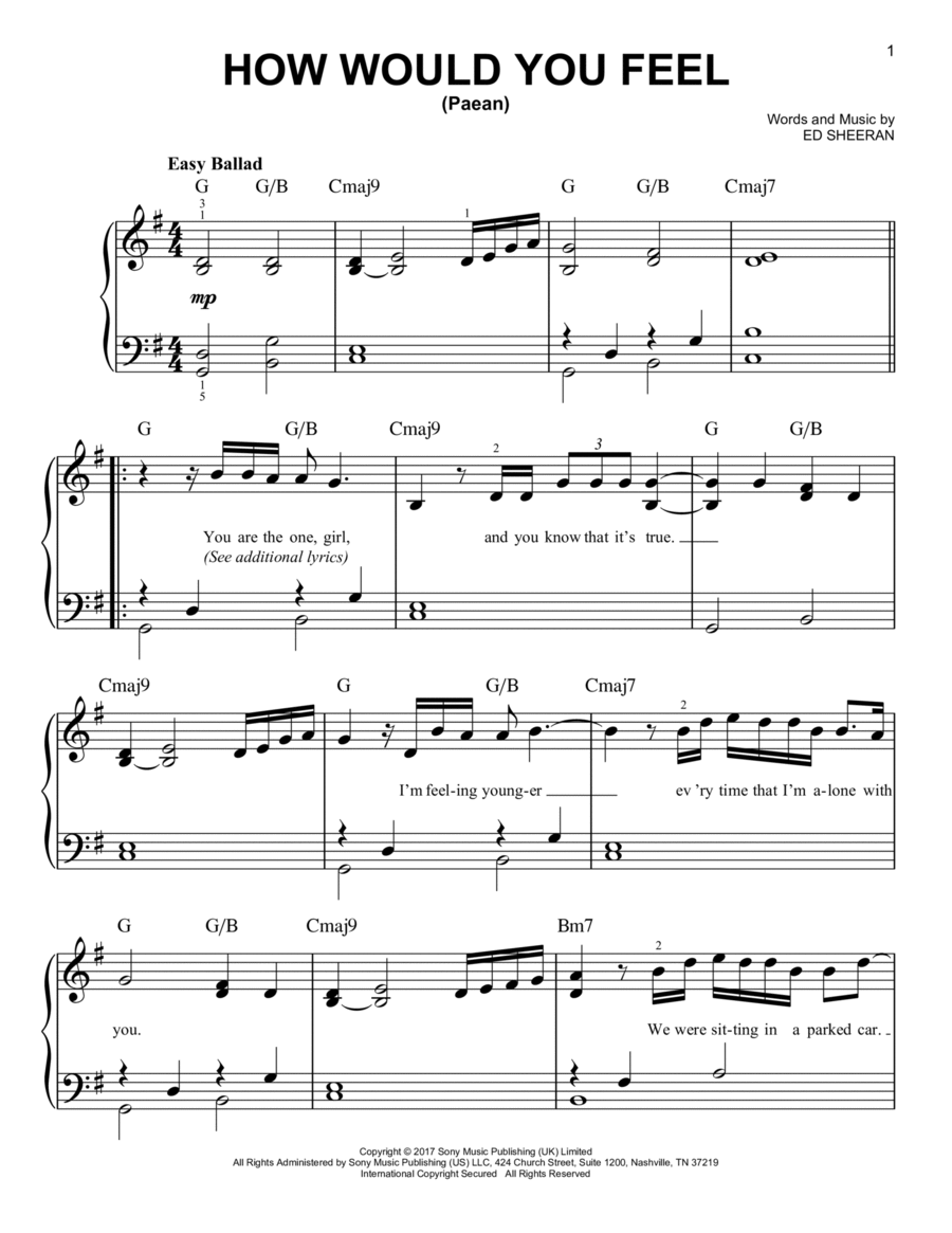 How Would You Feel (Paean) Easy Piano scores gallery preview page 1