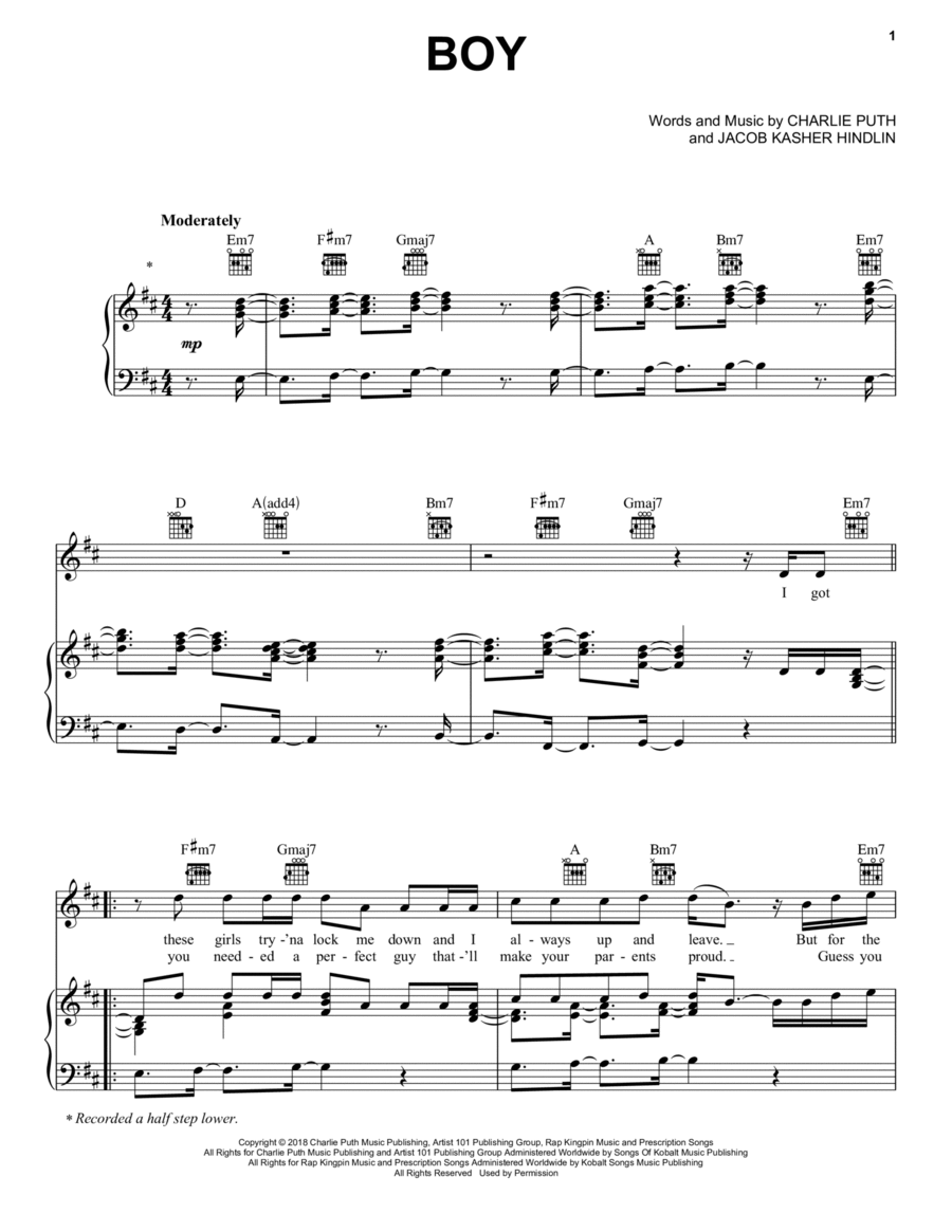 Boy Piano, Vocal, Guitar scores gallery preview page 1