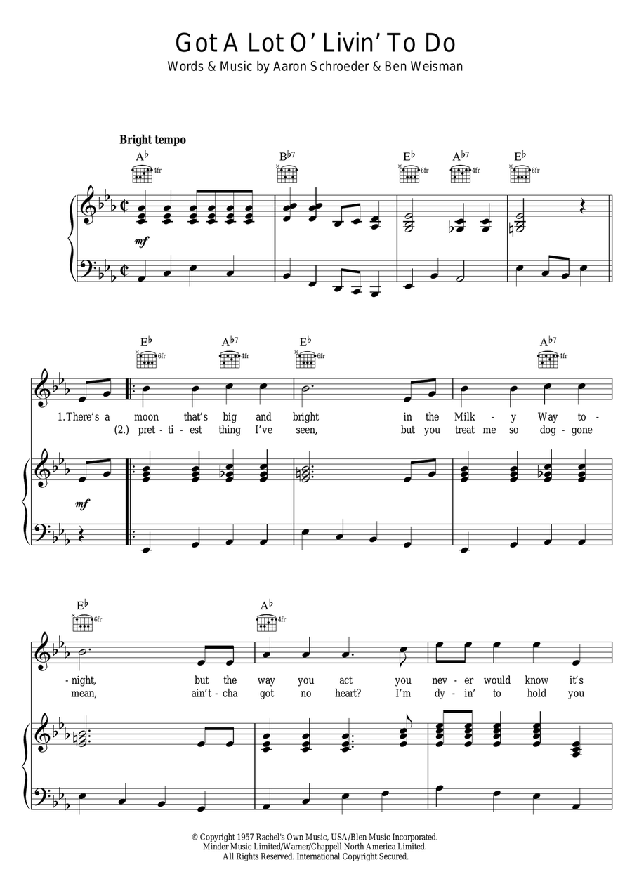 Got A Lot Of Livin' To Do Piano, Vocal scores gallery preview page 1
