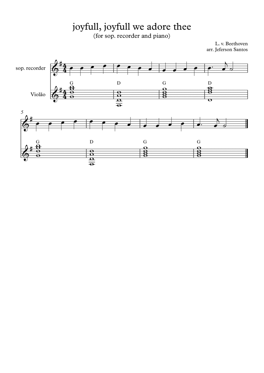 joyfull joyful, we adore thee for sop. recorder and guitar Soprano Recorder scores gallery preview page 1
