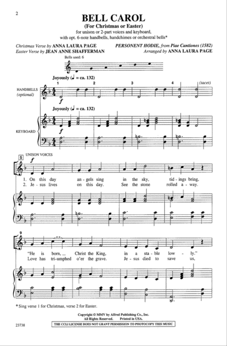 Bell Carol Bell Carol Unison Choir scores gallery preview page 2
