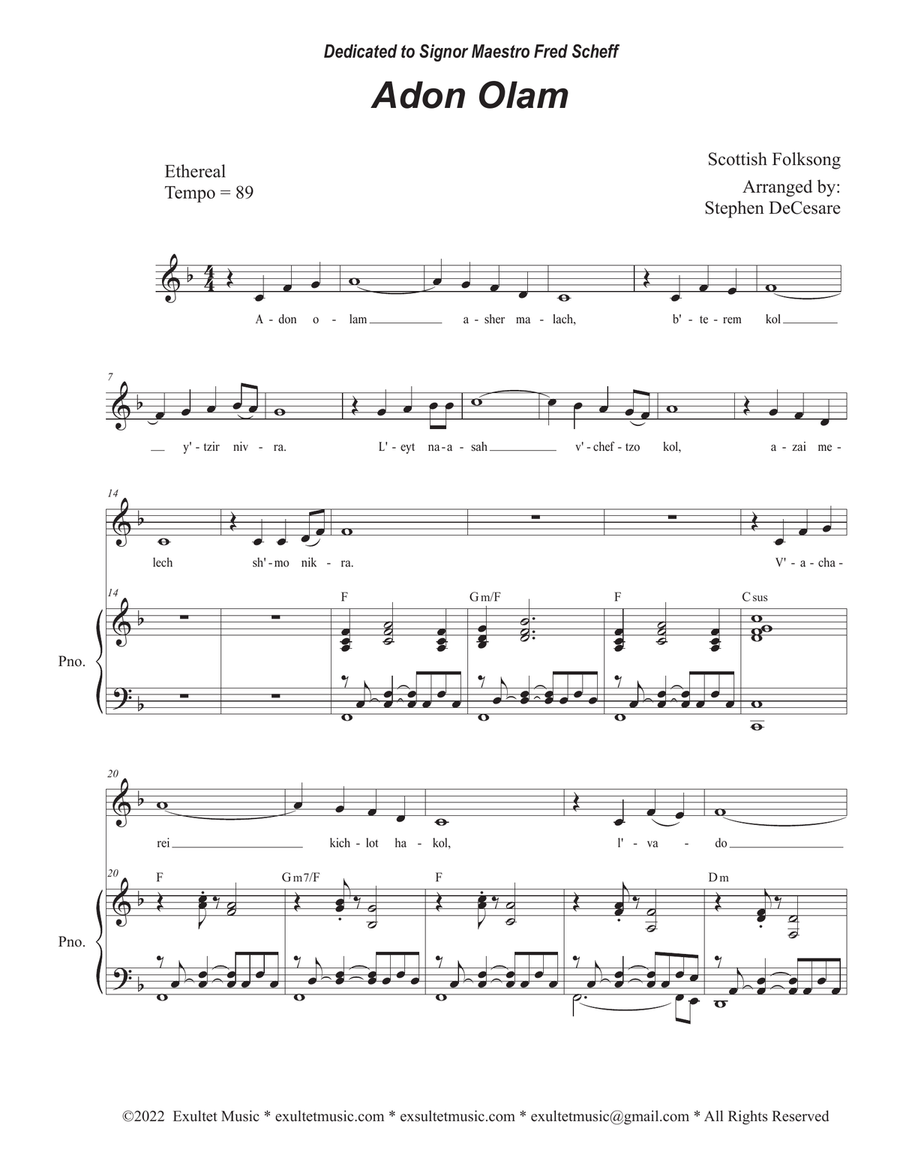 Adon Olam (Unison choir - Medium Key)