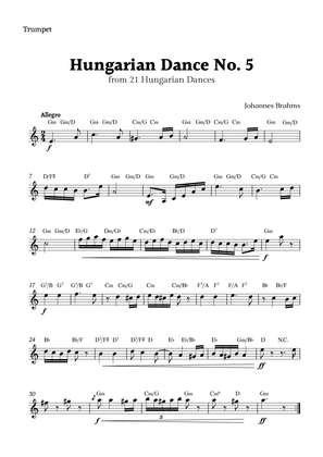 Hungarian Dance No. 5 by Brahms for Trumpet Solo with Chords