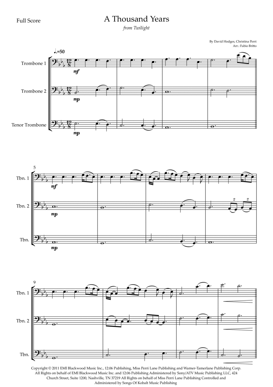 A Thousand Years Trombone Trio scores gallery preview page 1