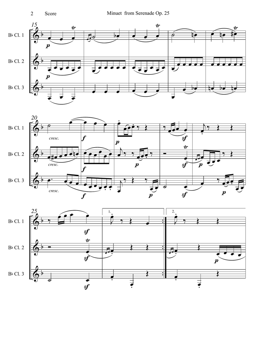 Beethoven - Minuet from Serenade Op. 25 set for Clarinet Trio Clarinet Trio scores gallery preview page 3