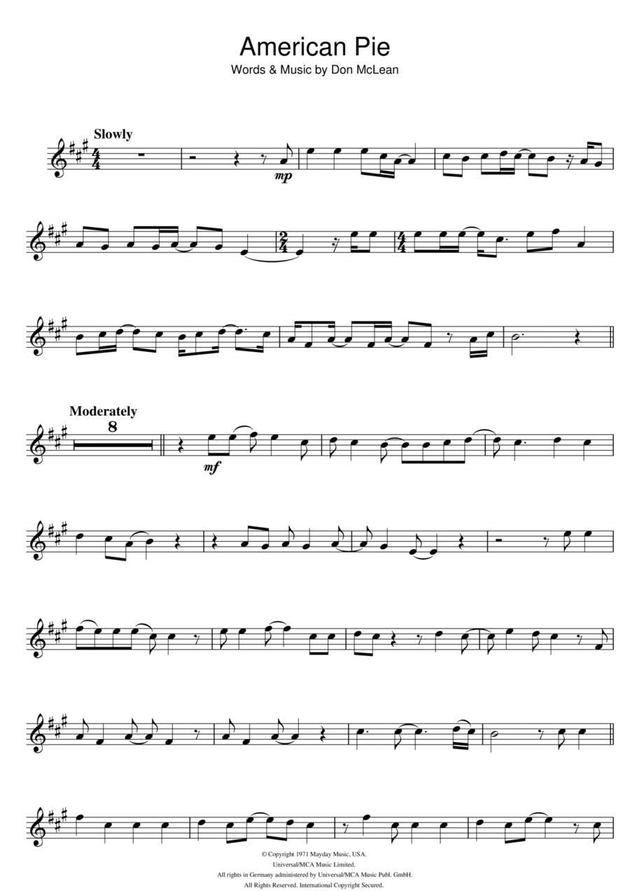 American Pie Clarinet Solo scores gallery preview page 1