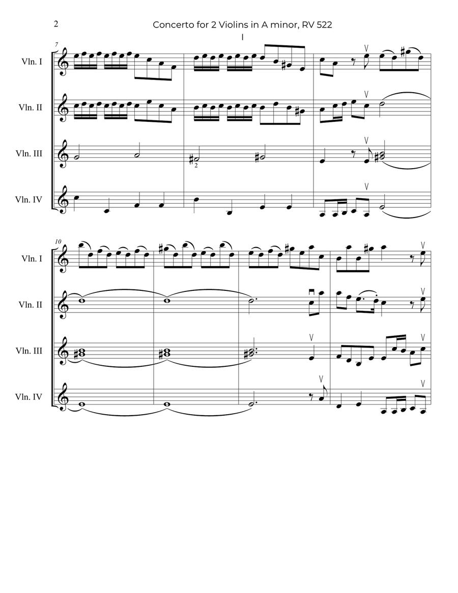 Vivaldi: Concerto for 2 Violins in A minor, Op.3 No.8, RV 522, Arranged for Violin Quartet Chamber Music scores gallery preview page 3