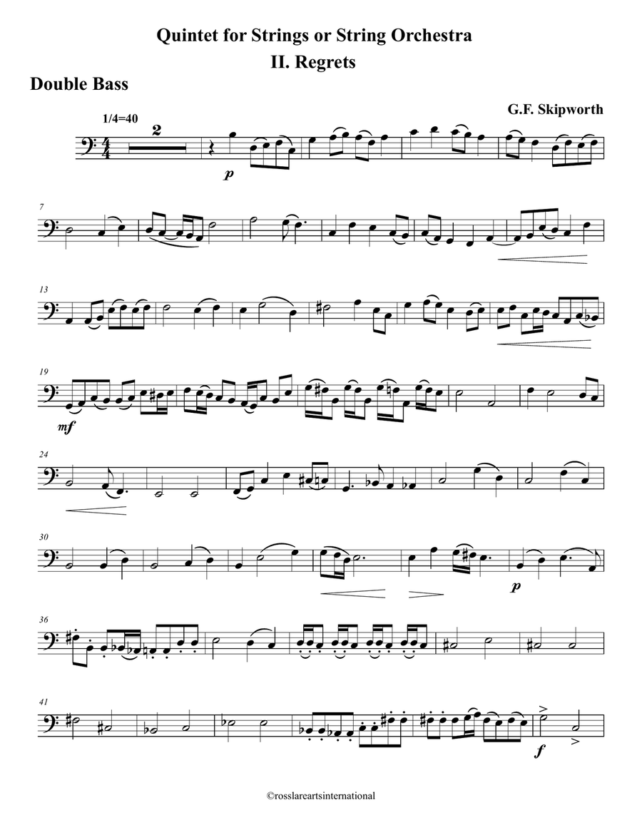 Quintet for Strings or String Orchestra, II. Regrets Chamber Music scores gallery preview page 1
