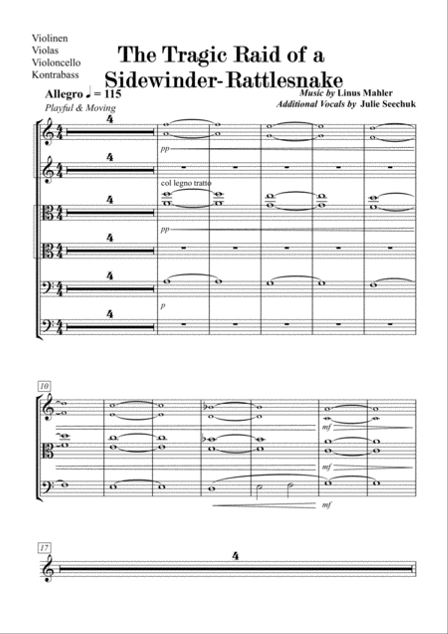 The Tragic Raid of a Sidewinder-Rattlesnake - Strings Section String Quartet scores gallery preview page 1