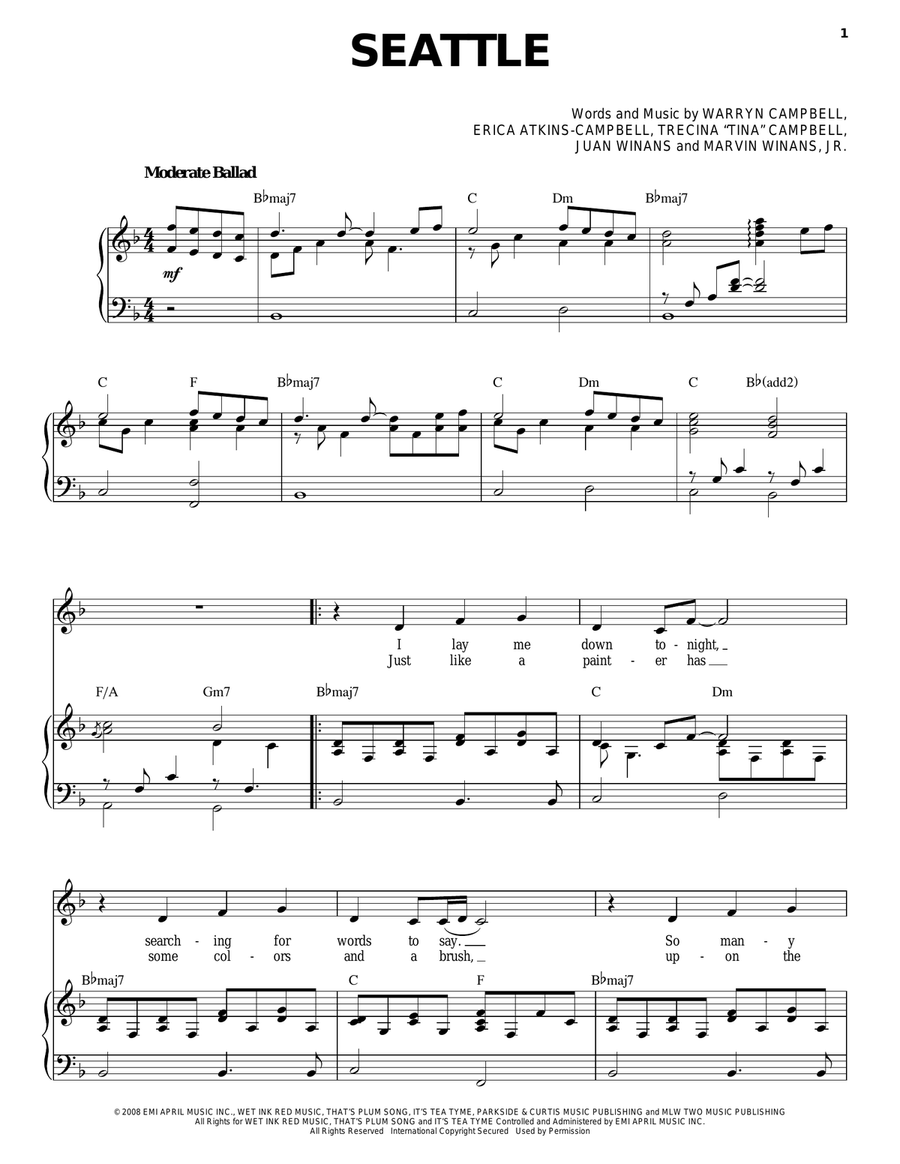 Seattle Seattle Piano, Vocal, Guitar scores gallery preview page 1