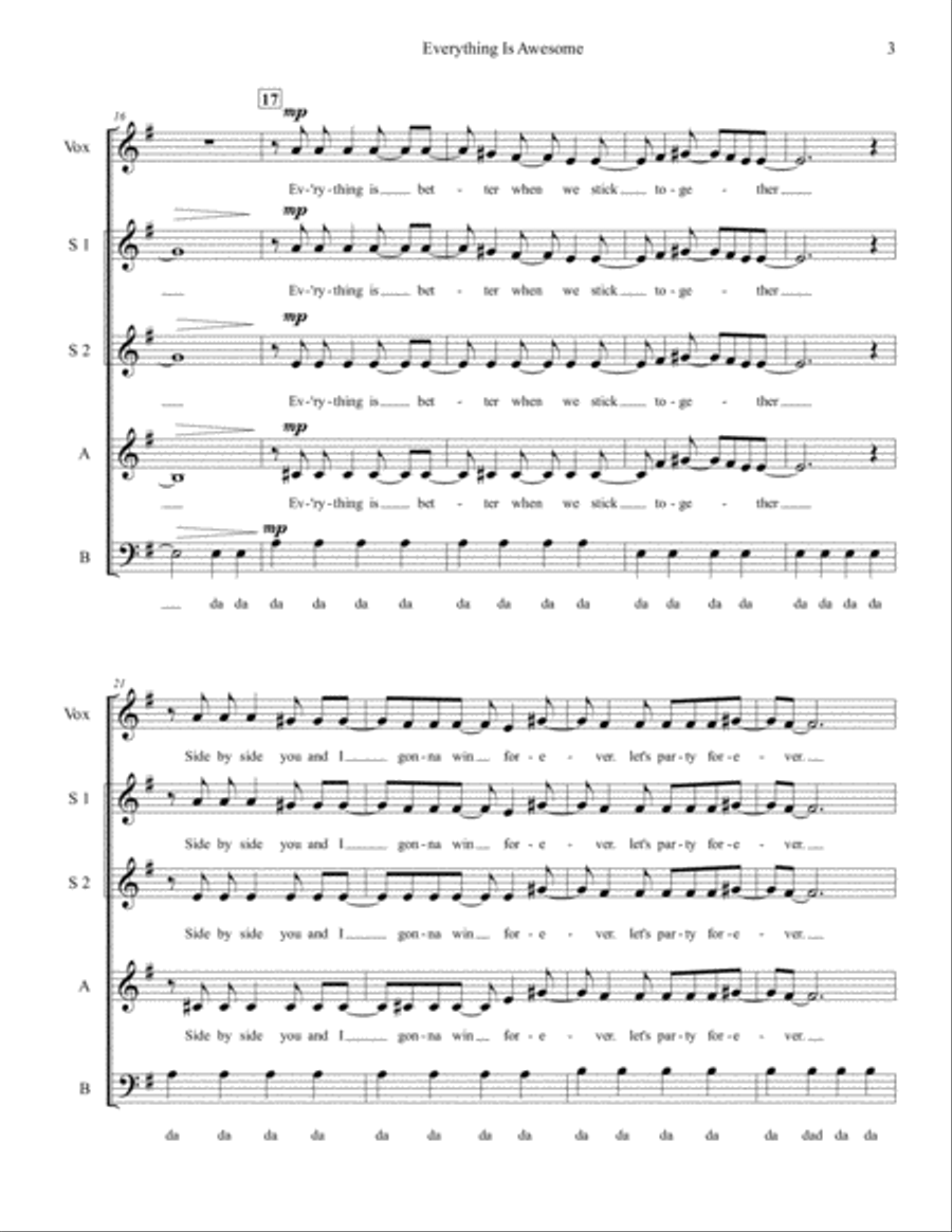 Everything Is Awesome (awesome Remixx!!!) 3-Part scores gallery preview page 3