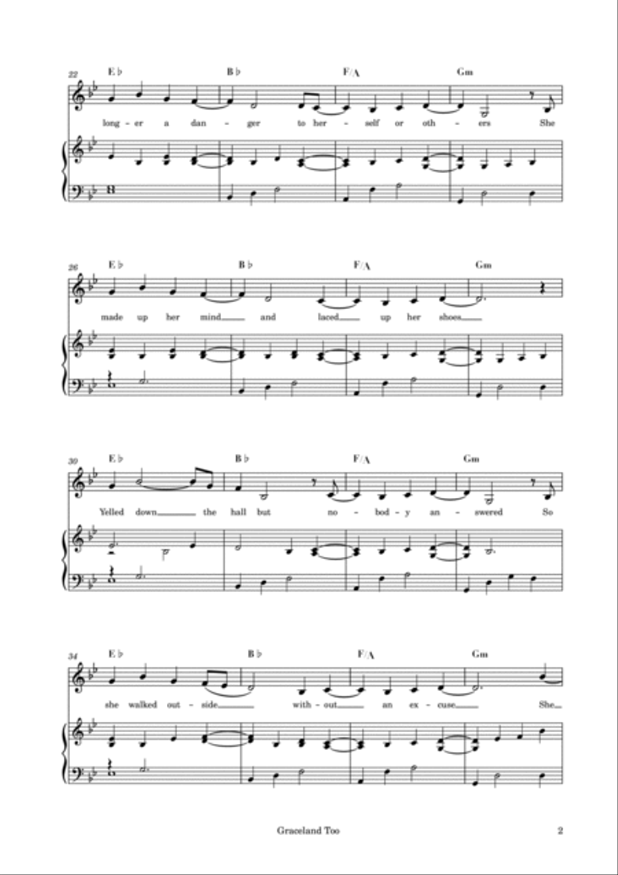 Graceland Too Piano, Vocal, Guitar scores gallery preview page 3