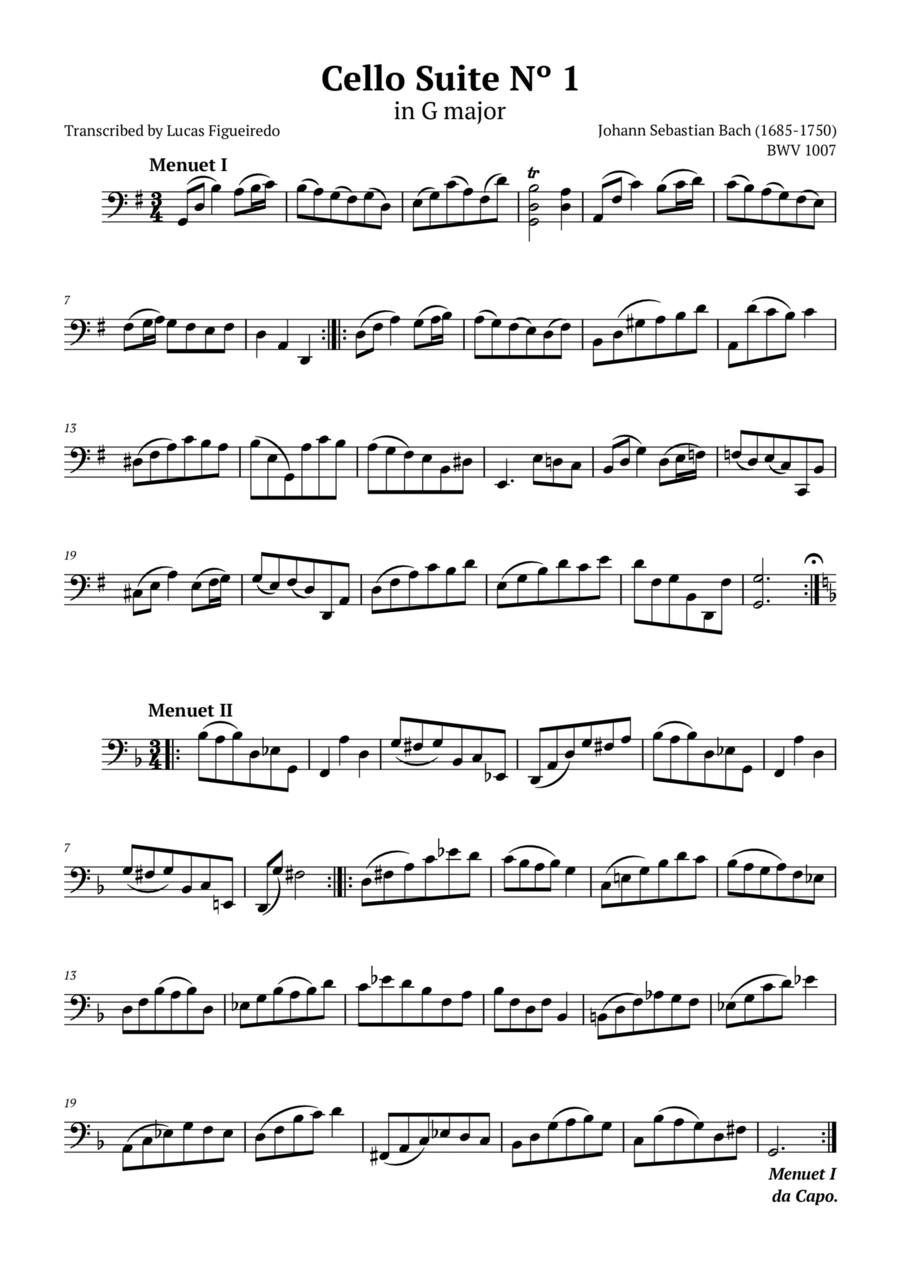 Cello Suite No 1 in G major Menuet I and II Bach by Johann Sebastian Bach Cello Solo Digital Sheet Music Sheet Music Plus