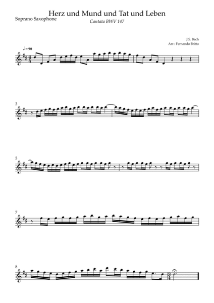 Cantata Herz und Mund und Tat und Leben (J.S. Bach BWV 147) for Saxophone Quartet image number null